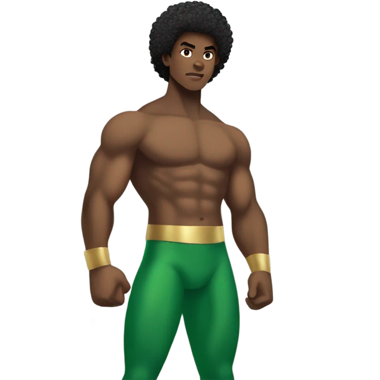 shirtless Muscular Afro teenage boy standing in a green superhero as prince Namor. emoji