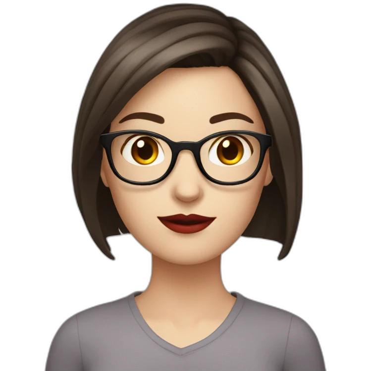 white girl with dark brown hair with red rimmed glasses emoji