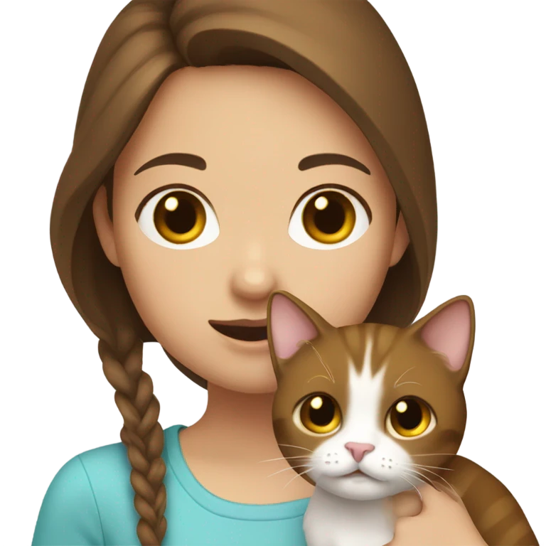 Girl with brown hair and cat brown and white emoji