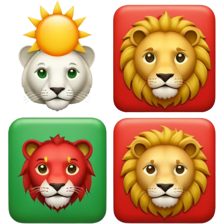 creative emoji combining a green square, white square, lion, sun, white square, and red square, arranged in a playful sequence emoji
