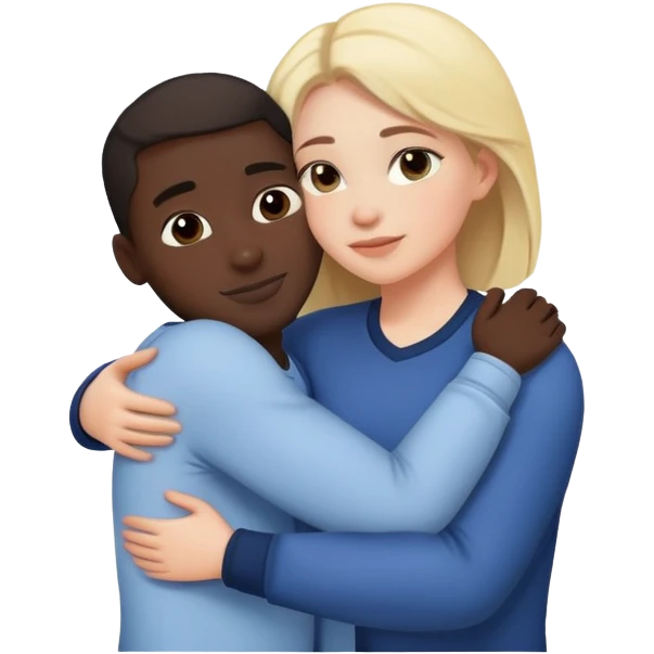 white female and black male hugging emoji