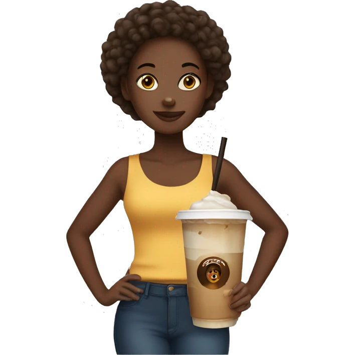 Black girl with iced coffee emoji