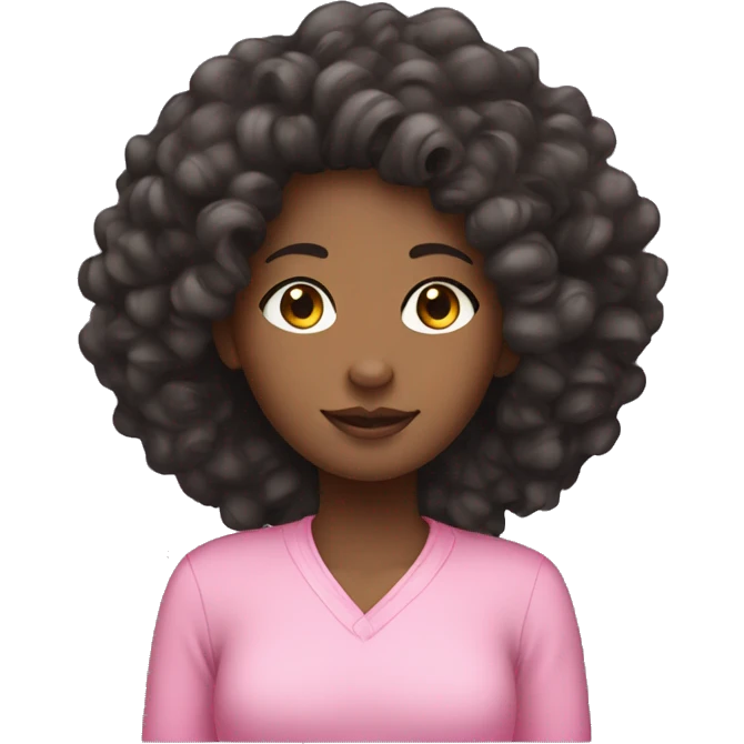 A black girl with asian ehes wearing a pink shirt with curly hair  emoji