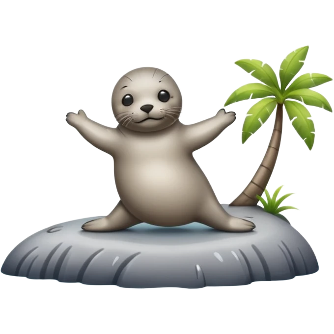 Seal doing pilates on an island emoji