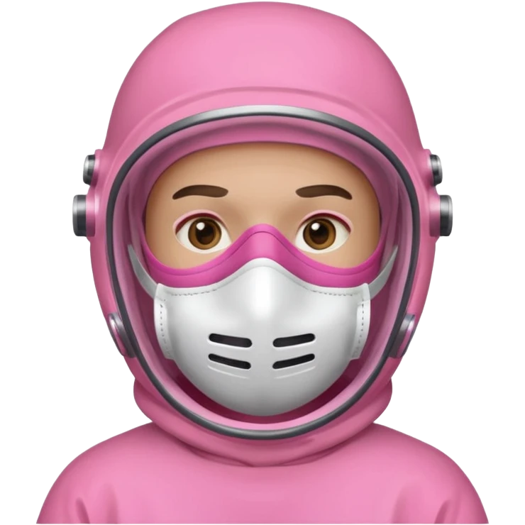 man in pink protection clothes with full-faced pink mask covered whole face emoji