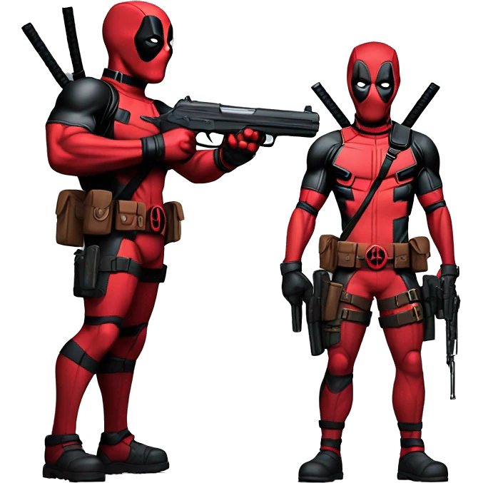 Deadpool standing and having pistol emoji
