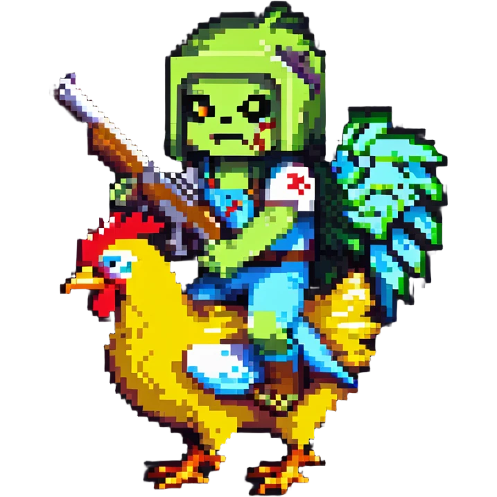 baby Minecraft zombie holding a gun while riding a chicken emoji