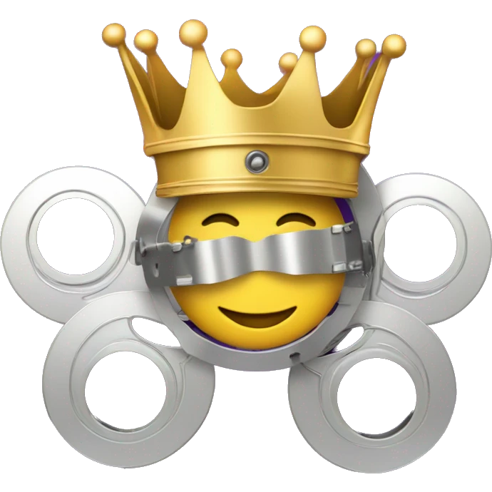 "Design a 'CinemaKing' emoji with a golden crown atop a silver film reel, symbolizing movie royalty. Use rich colors like gold, silver, and a royal purple background for a modern, regal look." emoji