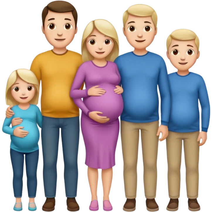 I want a couple. The wife is pregnant. Both the husband hand wife family are stand behind them. No kids emoji