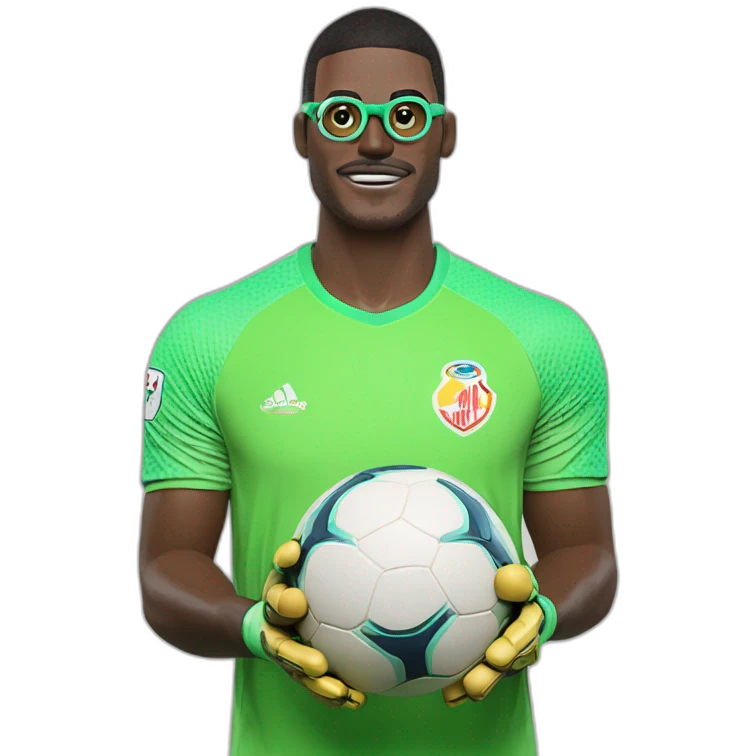 Goleiro de oculos defendendo um bola emoji