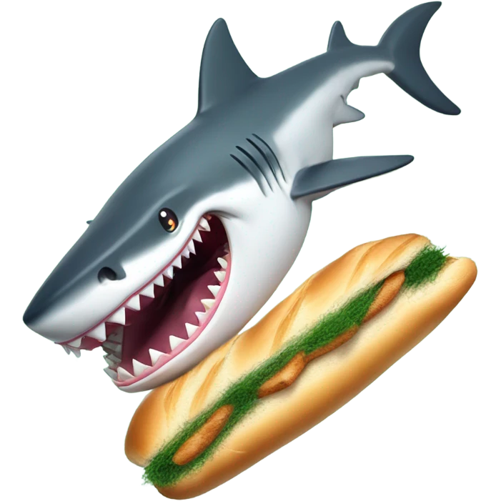 make a shark eating a baguette with seeweed in it emoji