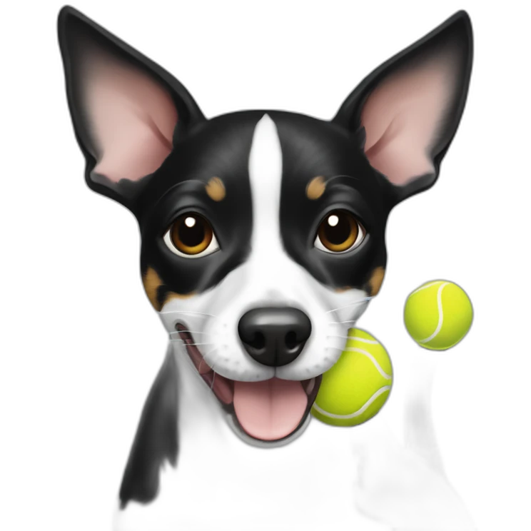 black and white rat terrier playing with tennis ball emoji