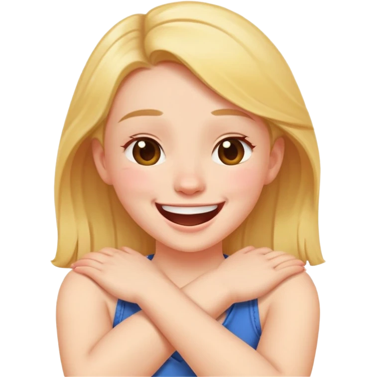 Girl crossing her arms while holding her neck laughing emoji