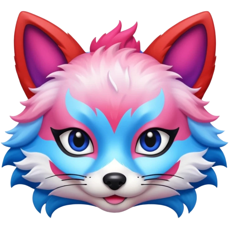 Mascara Kitsune Azul, Vermelho e Rosa degrade emoji