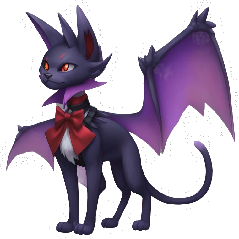 cool anthro evil black purple red ethereal fantasy nargacuga-Noivern-cat-Fakemon collar harness bow tie and bracers full body emoji