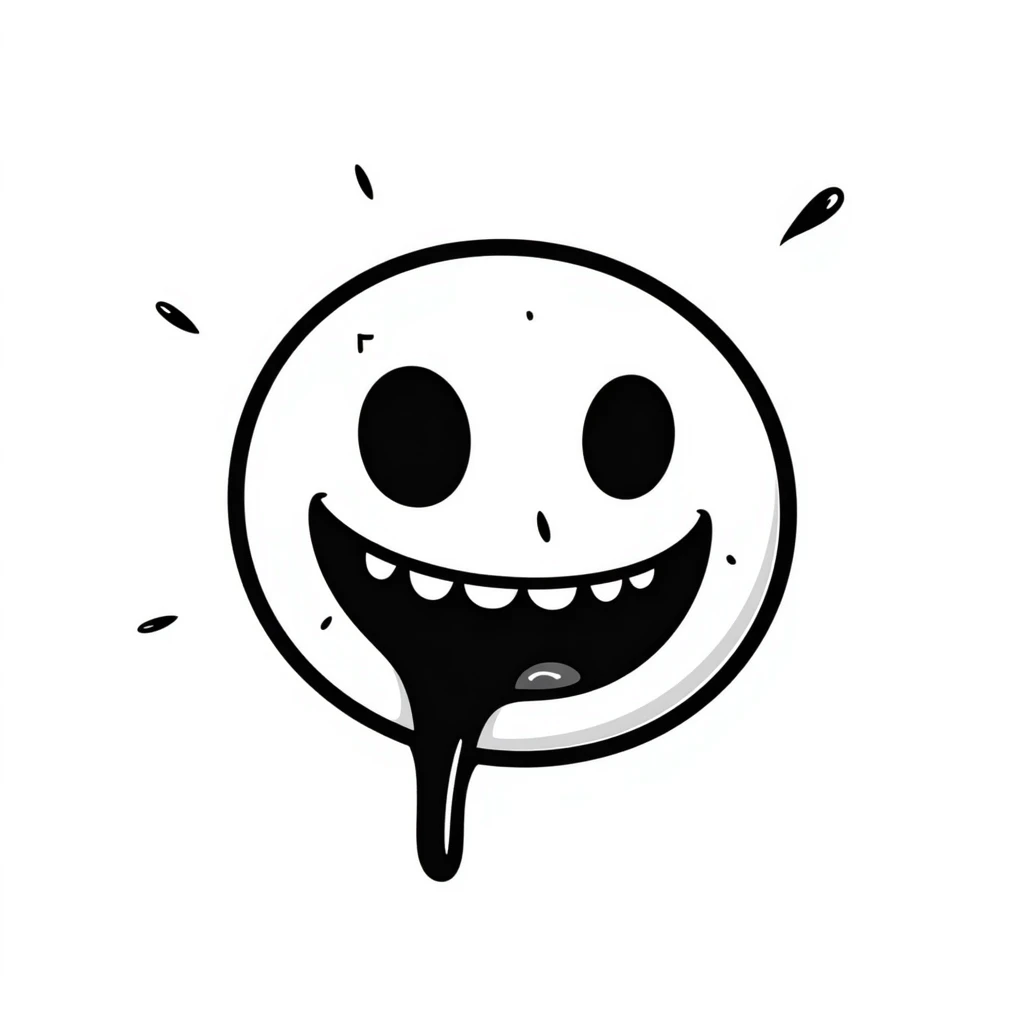 Hand-drawn creepy smiley face with blood splatter and menacing smile emoji