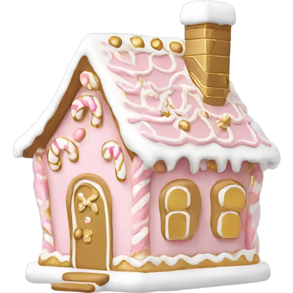 light pink and gold and white gingerbread house emoji