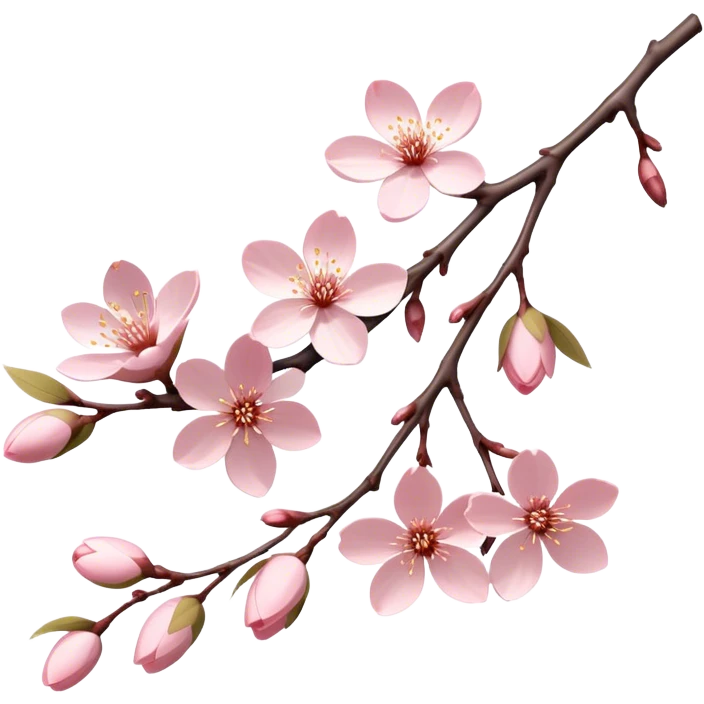 Cinematic Realistic Sakura Flowers on a Branch, depicted as delicate, soft pink blossoms gracefully adorning a slender, gently twisted branch, illuminated by subtle, warm natural light that accentuates their ethereal beauty and transient charm, poetic spring scene emoji