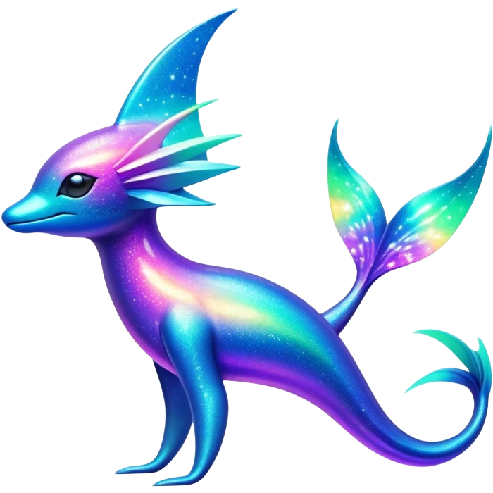 Shiny Exotic Futuristic Nebulae Tropical Colorful Neon-colored Glittery Ethereal Sparkly Amaura-Aurorus-Fakémon-hybrid-creature (full body)  emoji