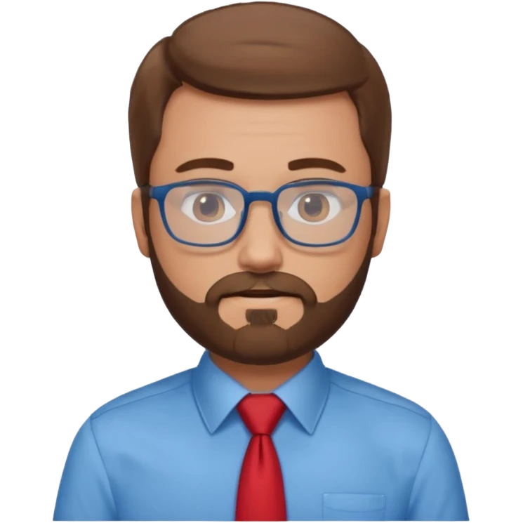 white-man-businessman-with-beard, brown hair, glasses, blue shirt, red tie emoji