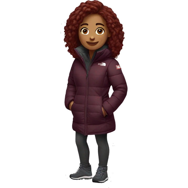 beautiful burgundy haired Girl wearing northface full body emoji