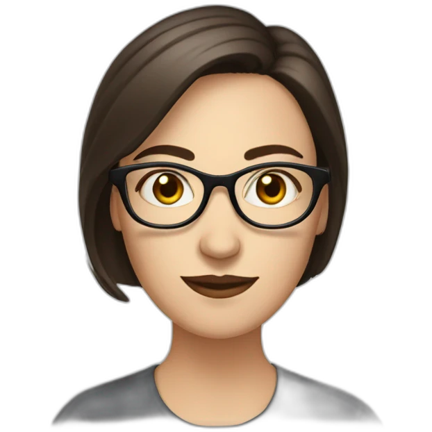 white woman with dark brown hair at shoulder level with glasses and big nose. elongated face emoji