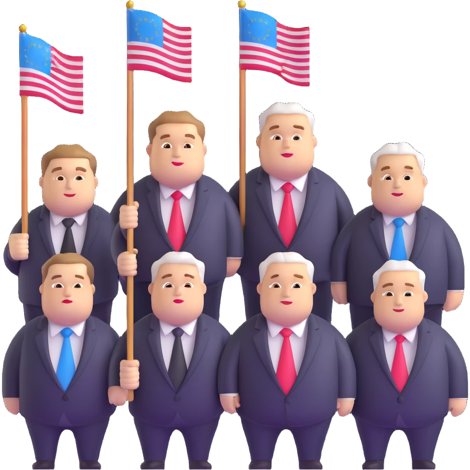 group of fat politicians together wearing suits with flag pins emoji