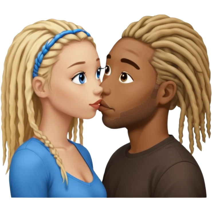 Black with dreads guy kissing a blonde hair blue eyed girl emoji