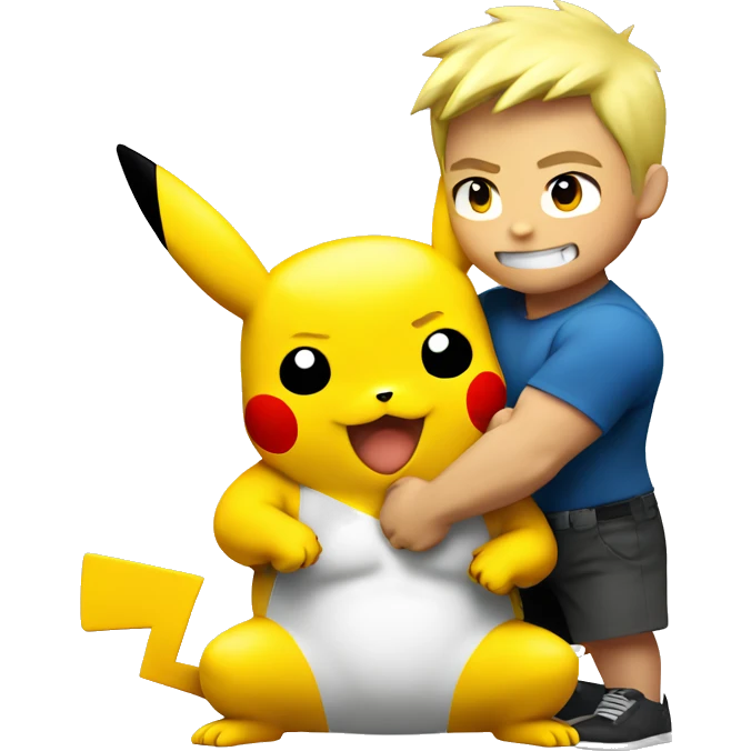 pikachu hugging a white bodybuilder emoji