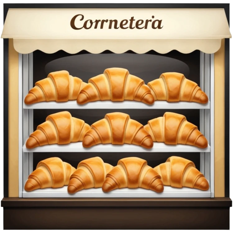 the front window of a bakery named "Cornetteria". With croissants  emoji