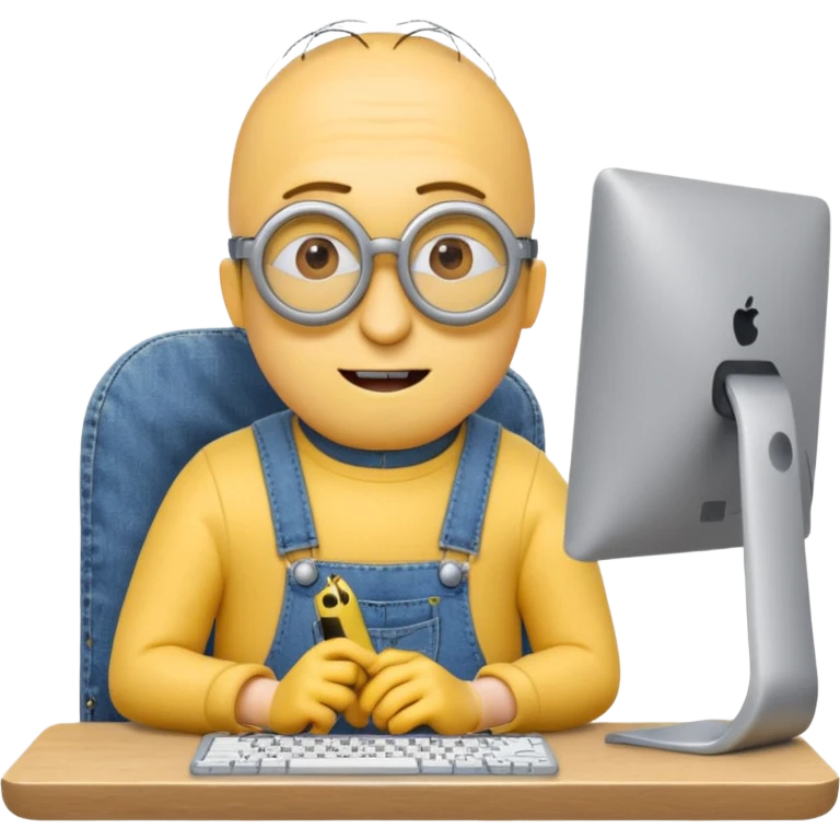 minion with desktop computer works deeply emoji