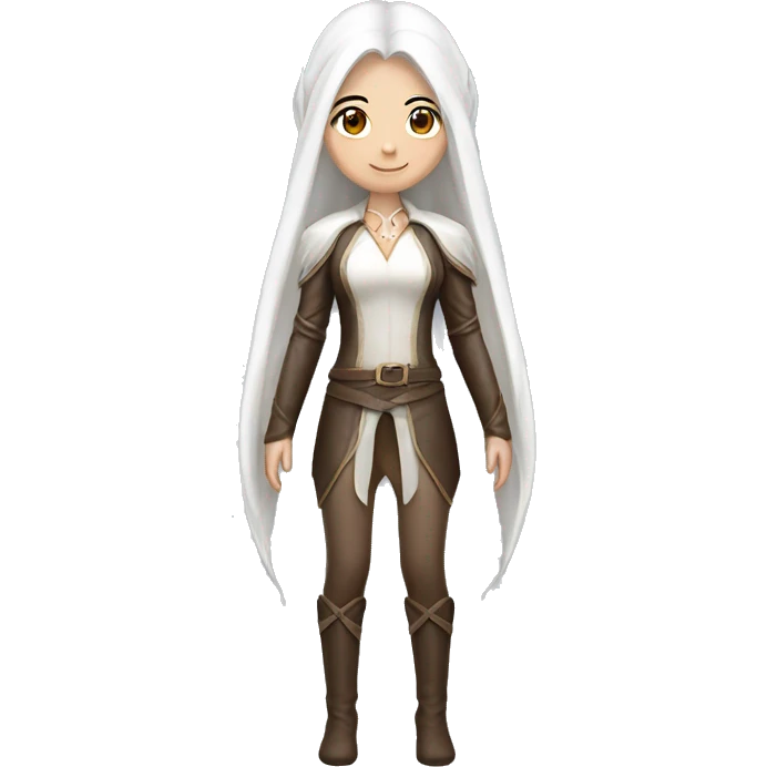 Asian feminine full body slim long white hair elf leather costume emoji