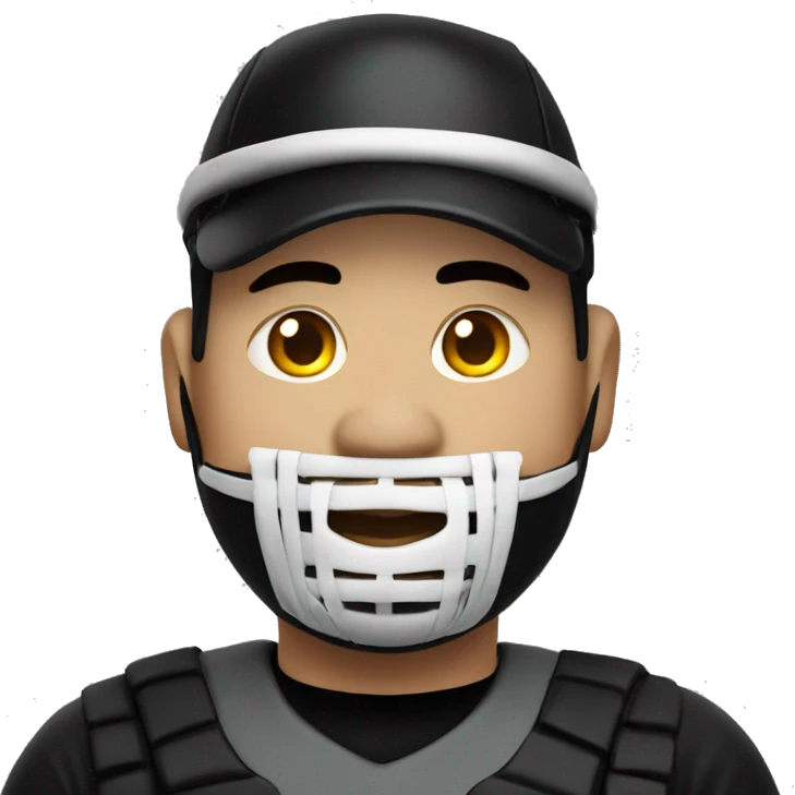 Fat Korean baseball umpire in a black outfit with mask emoji