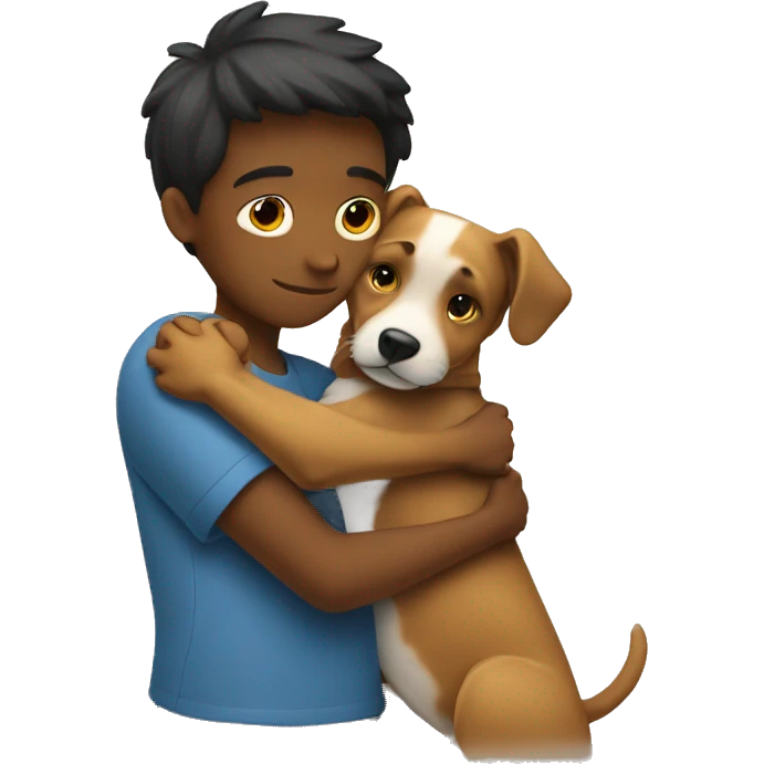 Dog hugging boy emoji