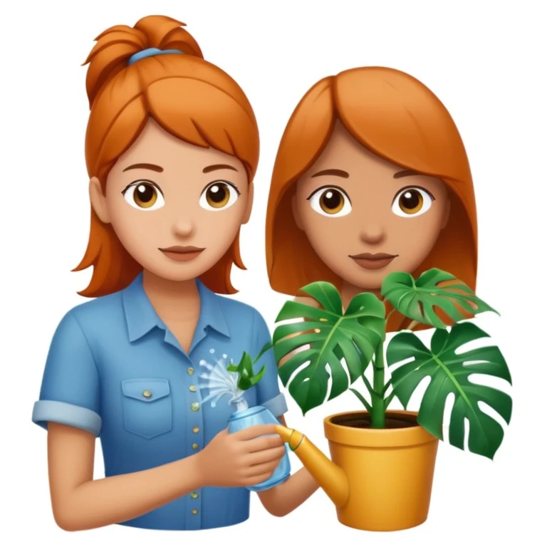 woman watering her monstera plant emoji