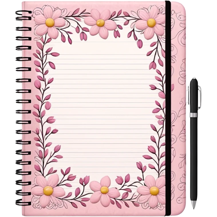An composition notebook cover with a cute floral pink pattern emoji