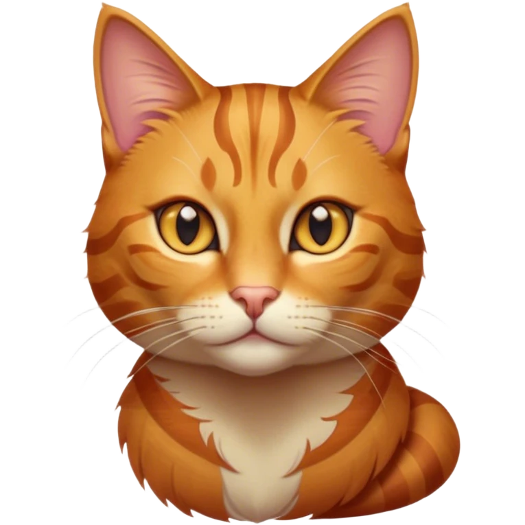 Cinematic Noble Ginger Tabby Cat Portrait Emoji, Poised and regal, with sleek orange-brown fur featuring bold tabby stripes and a distinct M-shaped marking on the forehead, bright amber eyes, Simplified yet sharp and sophisticated features, highly detailed, glowing with a soft, dignified glow, high shine, intelligent and graceful, stylized with an air of elegance, focused and attentive, soft glowing outline, capturing the essence of a watchful and refined feline, so majestic it feels as though it could glide across the screen with effortless confidence! emoji
