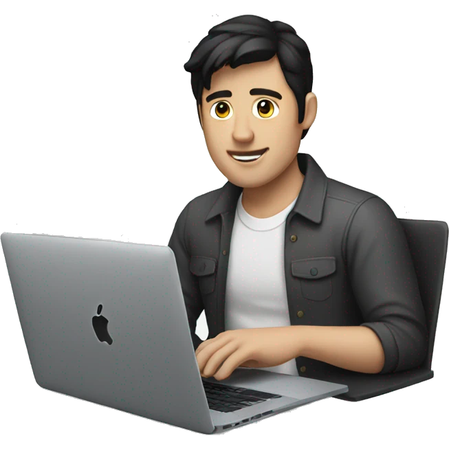 white man with black hair working macbook emoji