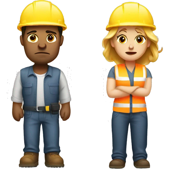 unhappy white woman and man with construction hat emoji
