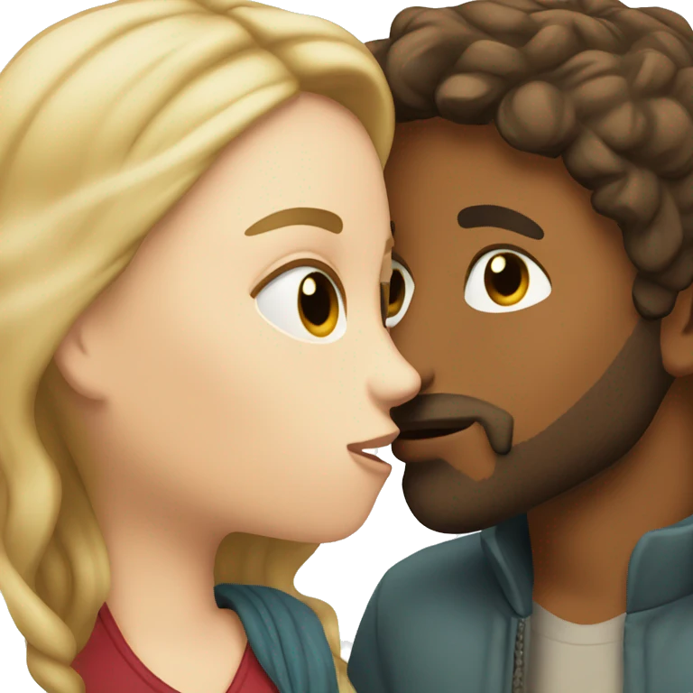 Brown haired boy with beard and blonde white girl kissing  emoji