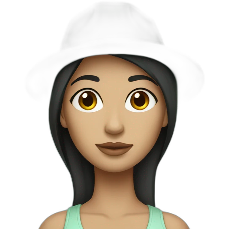 Latina with sea foam colored flat brim hat and dark straight hair emoji