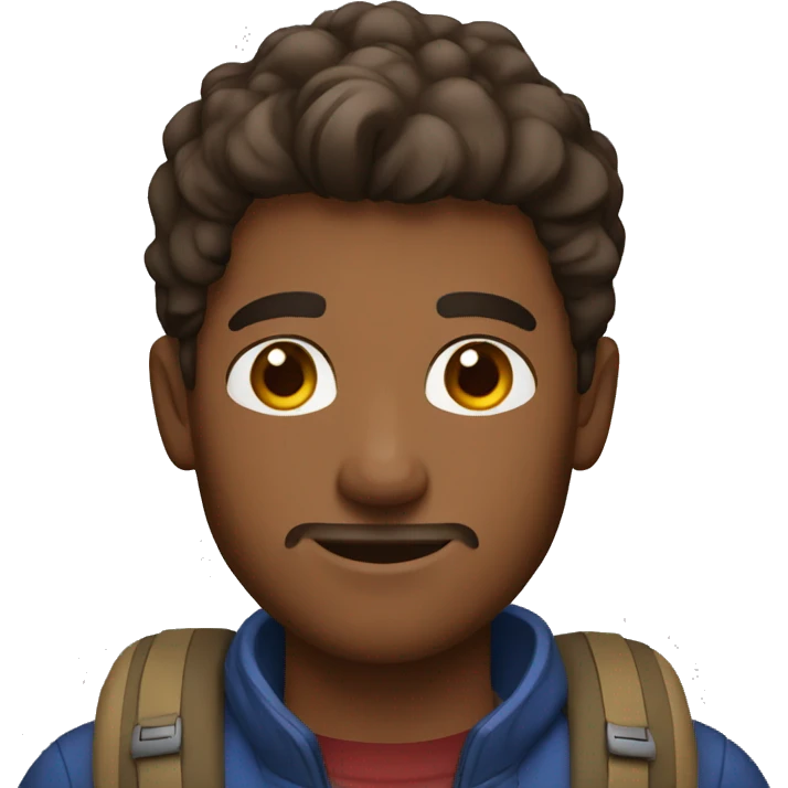 hiker guy brown skin brown eyes emoji