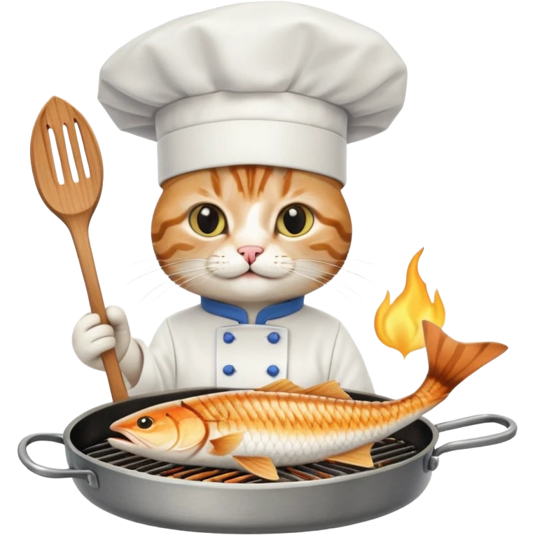 Cat with a hat cooking fish emoji