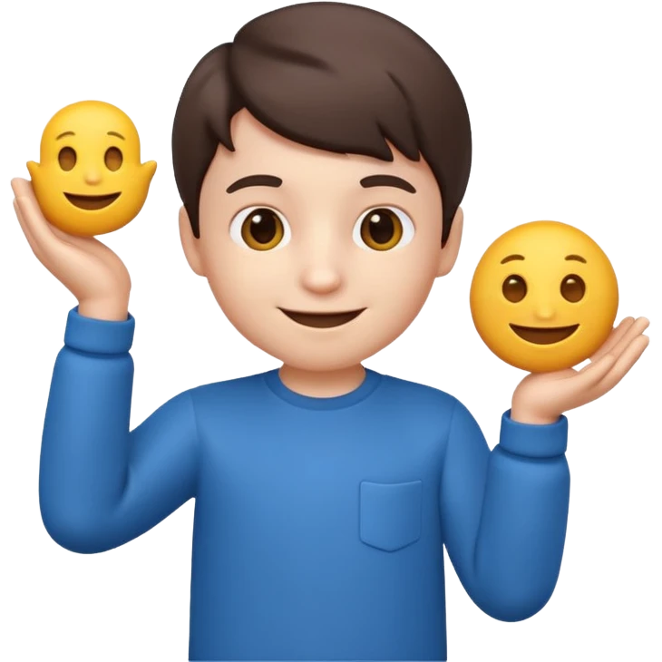 3D imoji of  The little boy who is a magic designer, he is a graphic designer, he should not be holding anything emoji