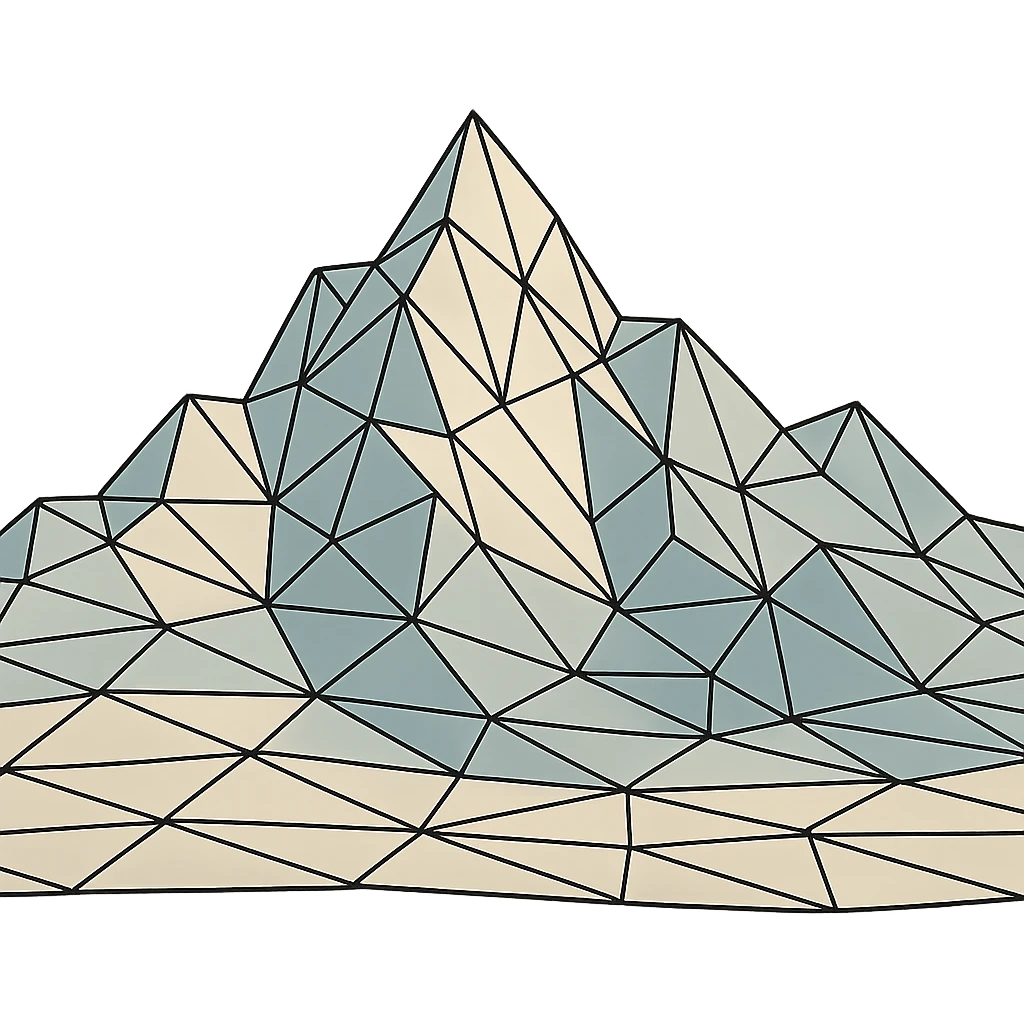 mountain landscape, low-poly wireframe style, geometric shapes, minimal color, clean lines emoji