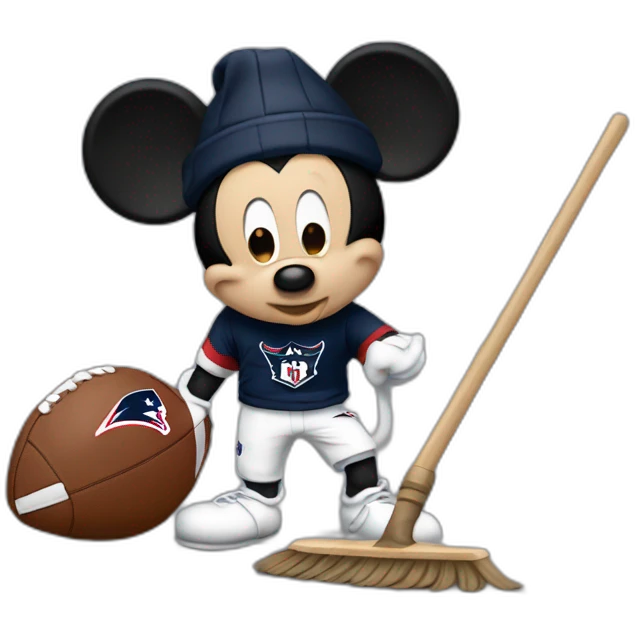 Mickey Mouse sweeping with a patriots jersey on emoji