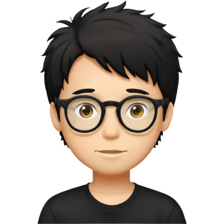a light tan boy with messy a black hair and spectacles. wearing a black tshirt emoji