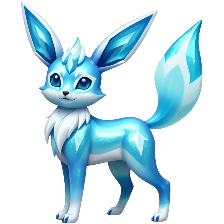 Shiny Exotic Tropical Colorful Neon-colored Glittery Ethereal Sparkly Glaceon-Amaura-Aurorus-Fakémon-hybrid-creature (full body)  emoji