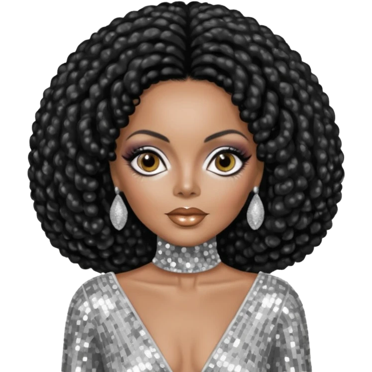 Diana Ross, black hair, silver outfit emoji