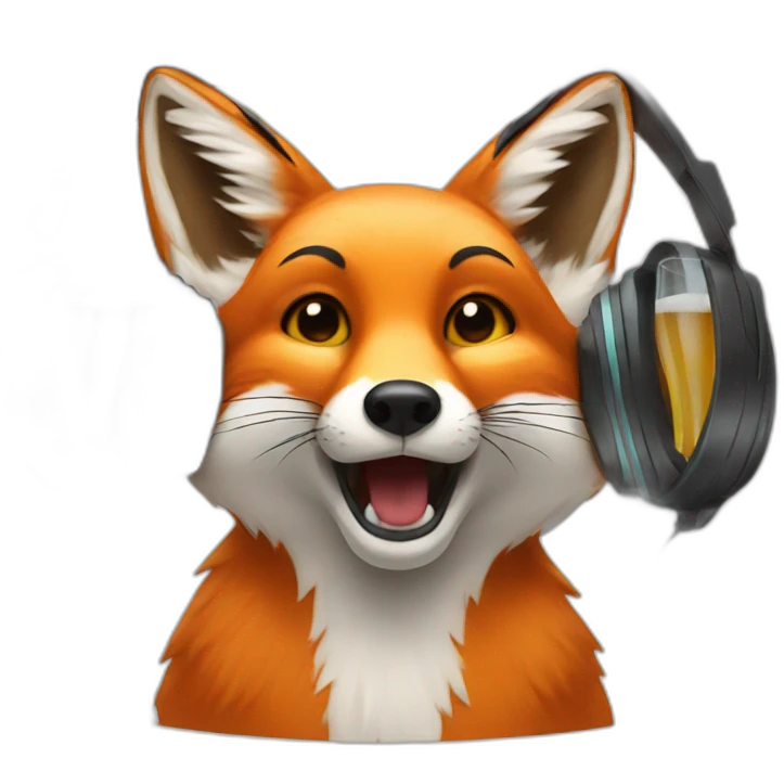 fox with headphones drinking beer emoji